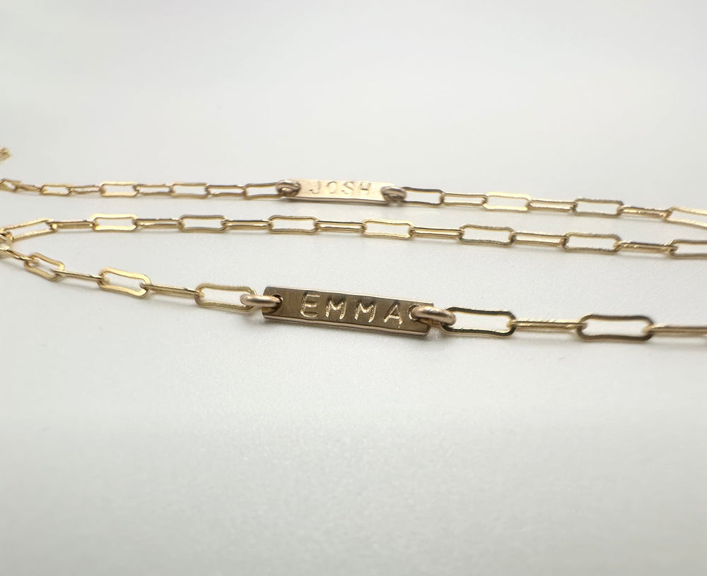 Gold filled name plate paperclip necklace