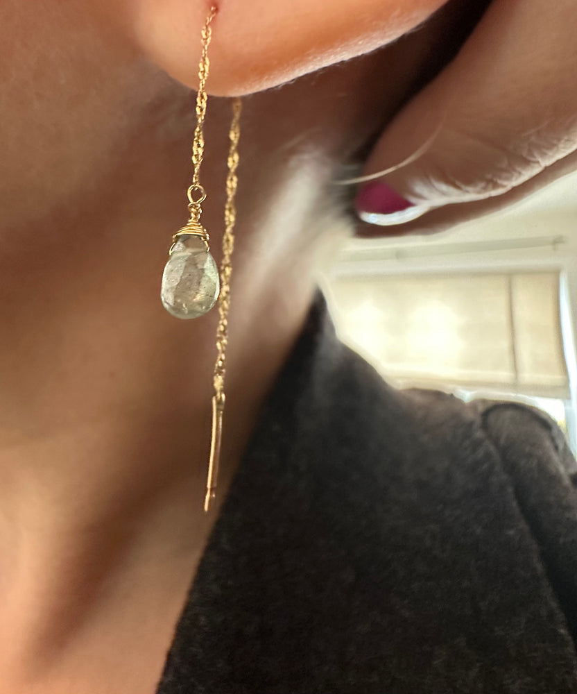 
                  
                    Solid Gold Aquamarine Threader Earrings
                  
                