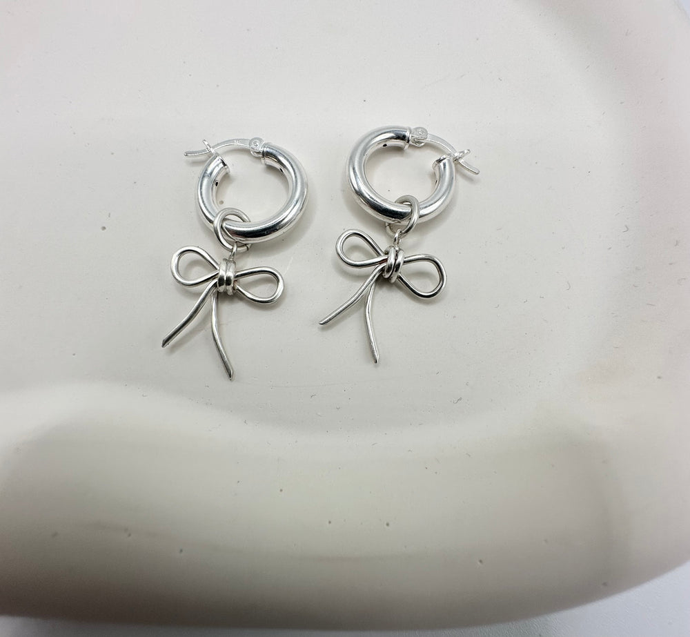 Sterling silver bow hoops