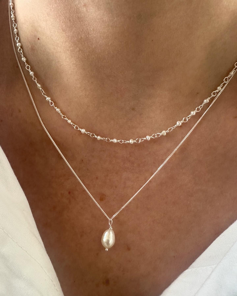 Sterling silver dainty pearl necklace