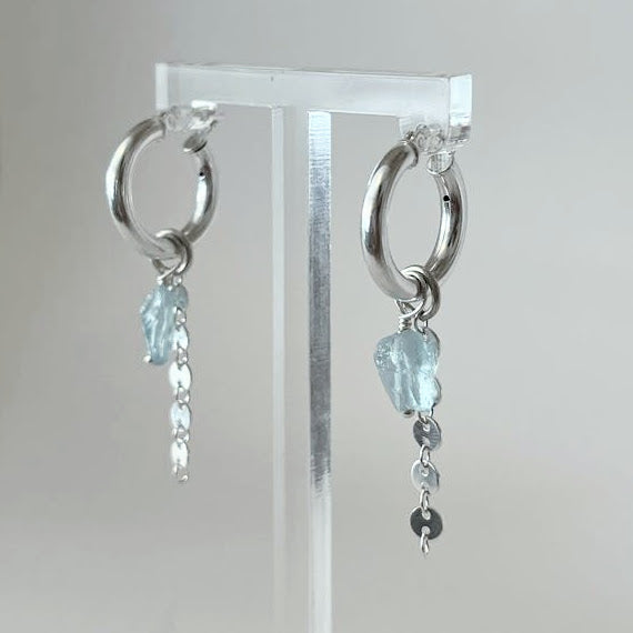 Sterling Silver Aquamarine/Sequin Hoop Earrings