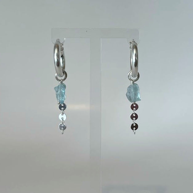 
                  
                    Sterling Silver Aquamarine/Sequin Hoop Earrings
                  
                
