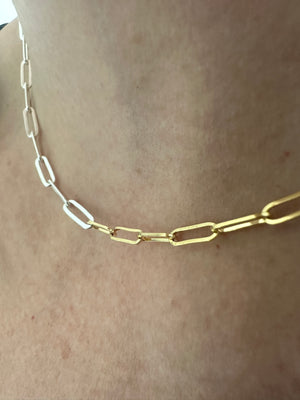 
                  
                    Solid Gold and Sterling Silver Mixed Metal Paper Clip Necklace
                  
                