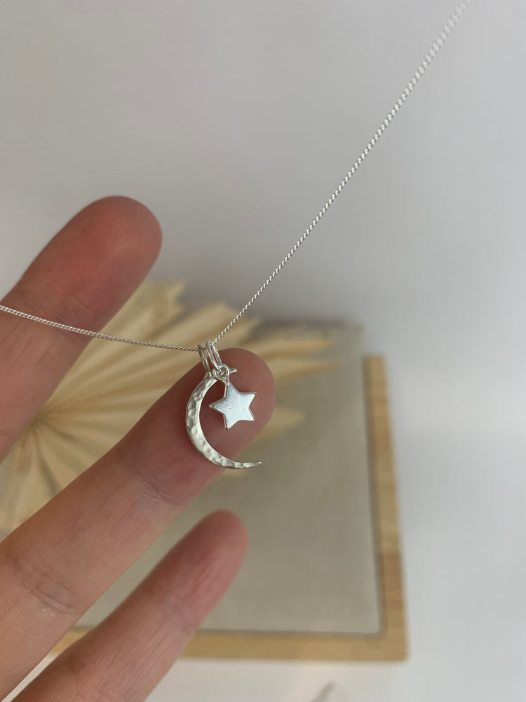 Sterling Silver Moon and Stars Necklace ALKS Jewellery