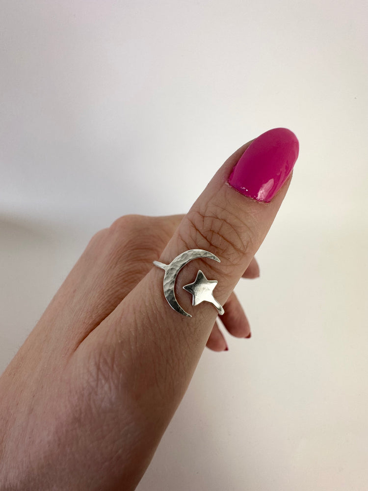 Sterling silver moon online and star ring
