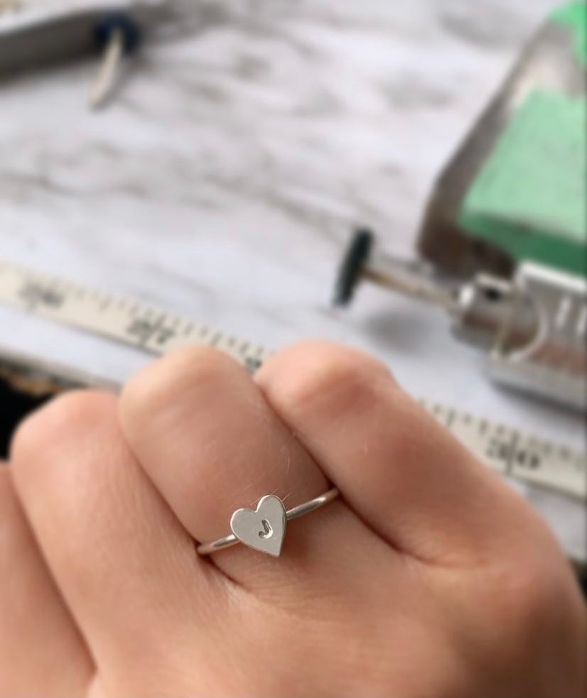 
                  
                    Custom Sterling Silver Initial Heart Ring
                  
                